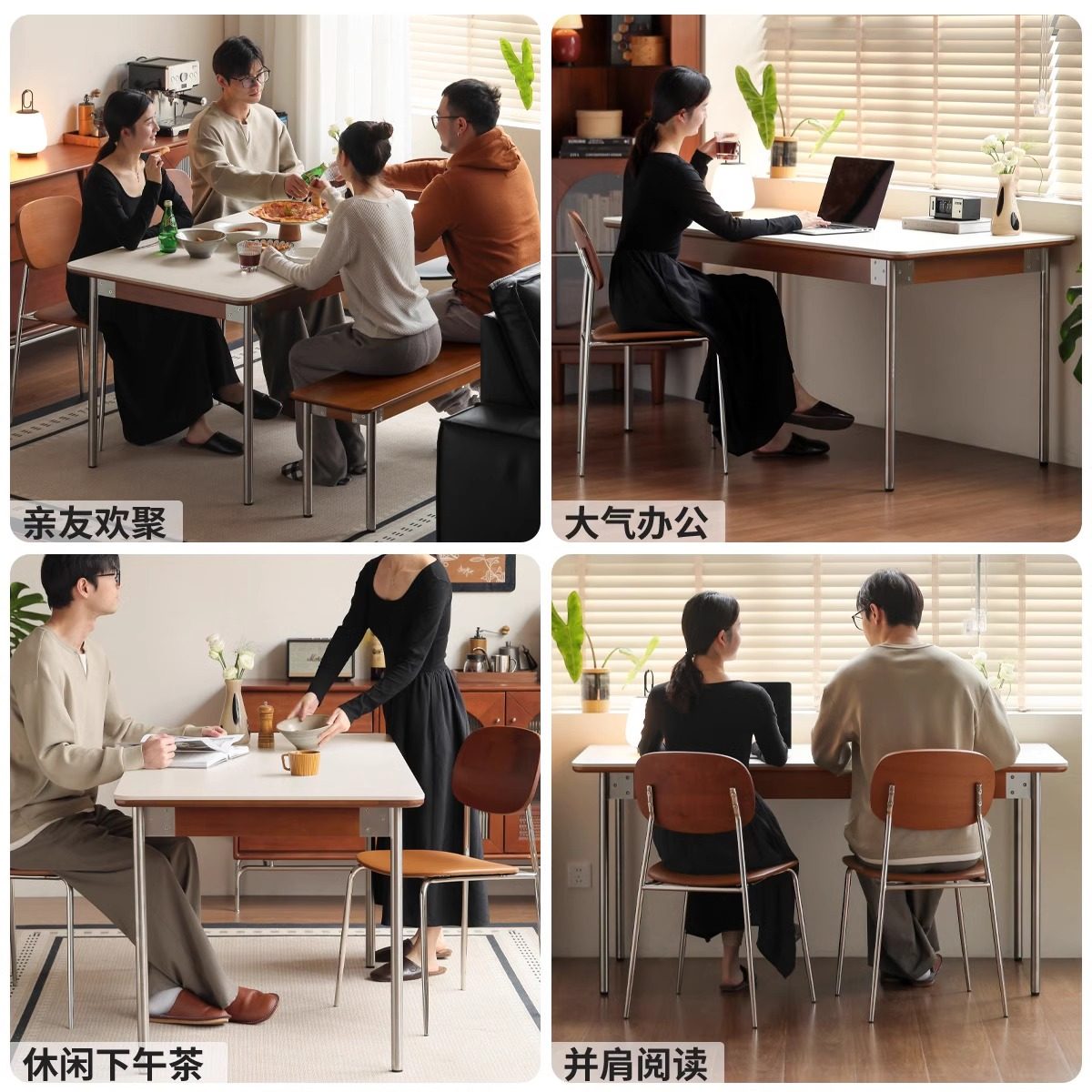 岩板餐桌中古风小户型长方形吃饭桌客厅家用2025新款复古餐厅桌子,淘宝优惠券,粉丝福利购,淘宝优惠卷