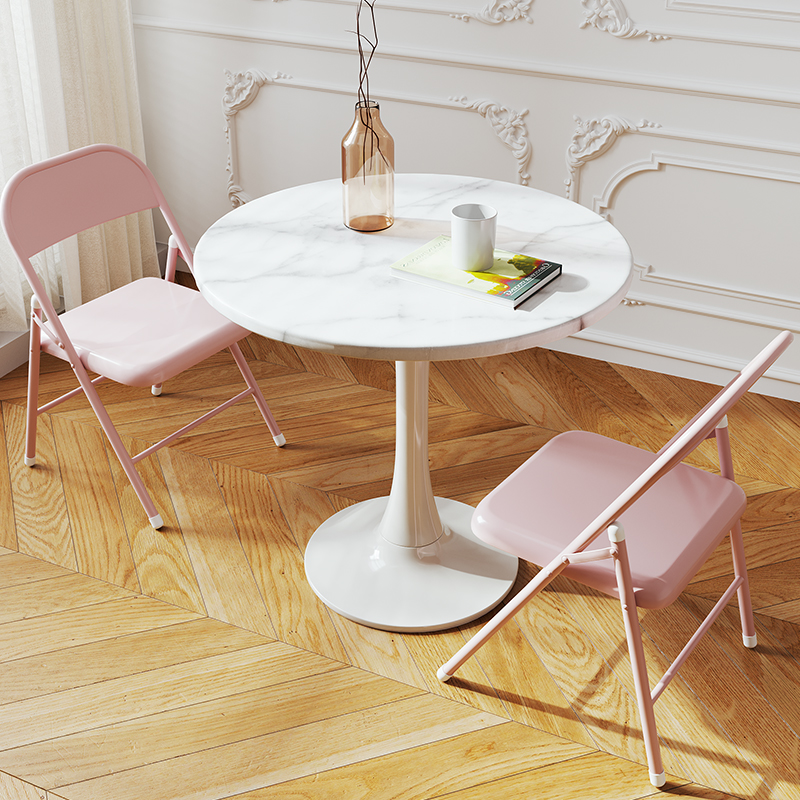 圆餐桌家用小户型休闲桌子奶茶店洽谈桌咖啡圆桌客厅白色桌椅组合