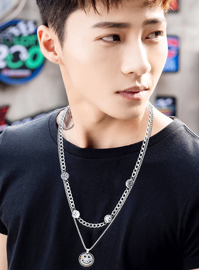 笑脸潮男双面微笑双层网红项链