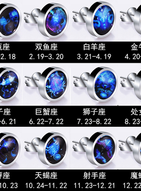 十二星座男士发光学生韩国耳饰品