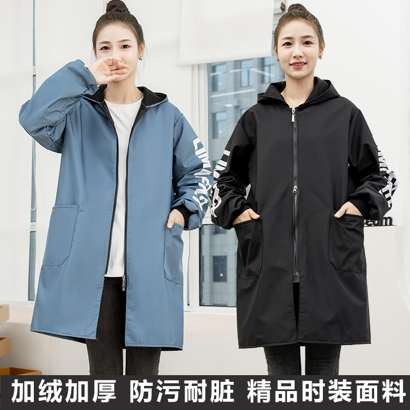 新款加绒洋气长袖防水防油家用围裙 迪迪龙简意围裙