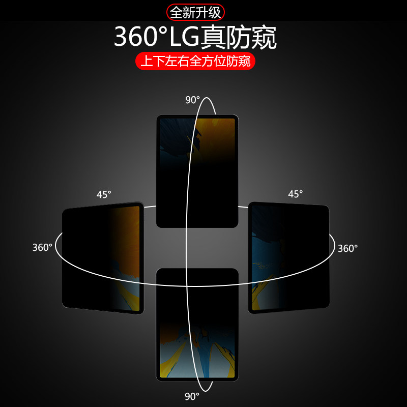 苹果平板iPad Pro 2018版防窥钢化膜iPad pro全屏保护隐私防窃手机贴膜平板屏幕保护膜360度上下左右防窥屏保
