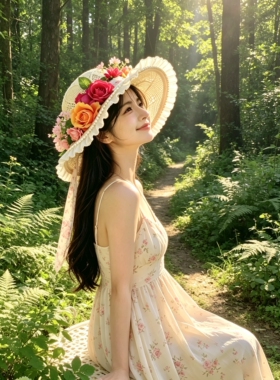 花帽坊甜美花朵透气度假帽女