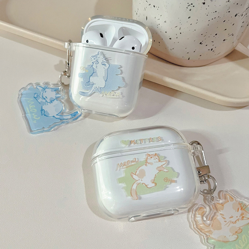 降雨幾率原创适用苹果一二代pro耳机套可爱猫咪AirPods3代透明壳