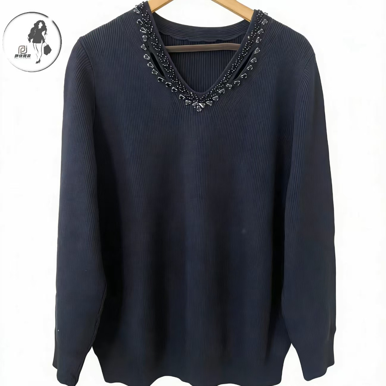 6051气质V领珍珠装饰镂空设计针织衫女大码胖MM200斤显瘦毛衣,淘宝优惠券,粉丝福利购,淘宝优惠卷