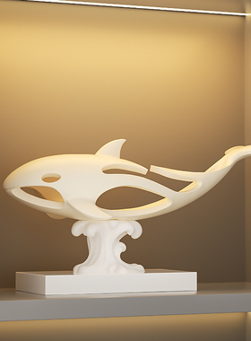 奶油风鲸鱼摆件高级感样板房装饰