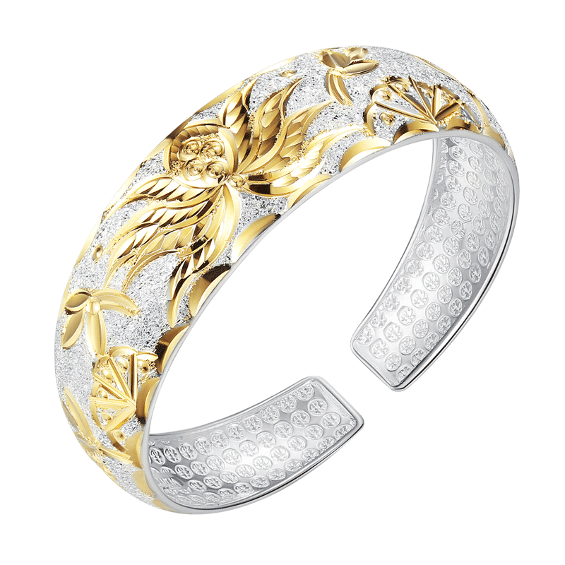 女纯银妈妈款999足银镯子鎏金手镯 饰时代手镯