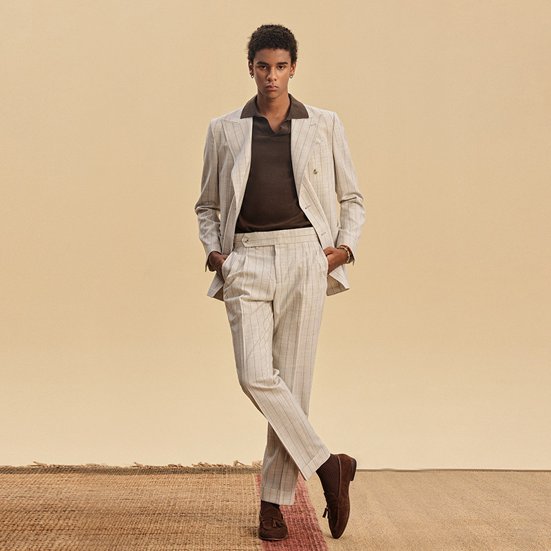 JDV男装春秋新品商场同款米色条纹西装双排扣西服外套SMM4002,淘宝优惠券,粉丝福利购,淘宝优惠卷