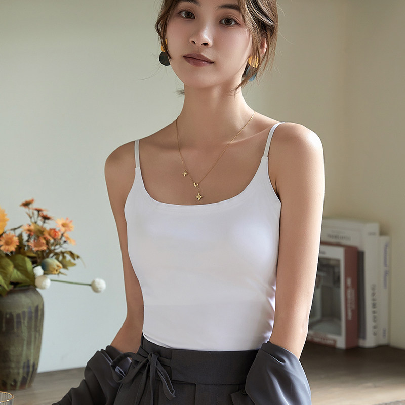 白色女带胸垫无痕冰丝免穿小背心 2my吊带/背心/T恤