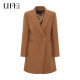 LIFE·IDEA中长款大衣女宽松显瘦西装领双排扣毛呢外套通勤百搭