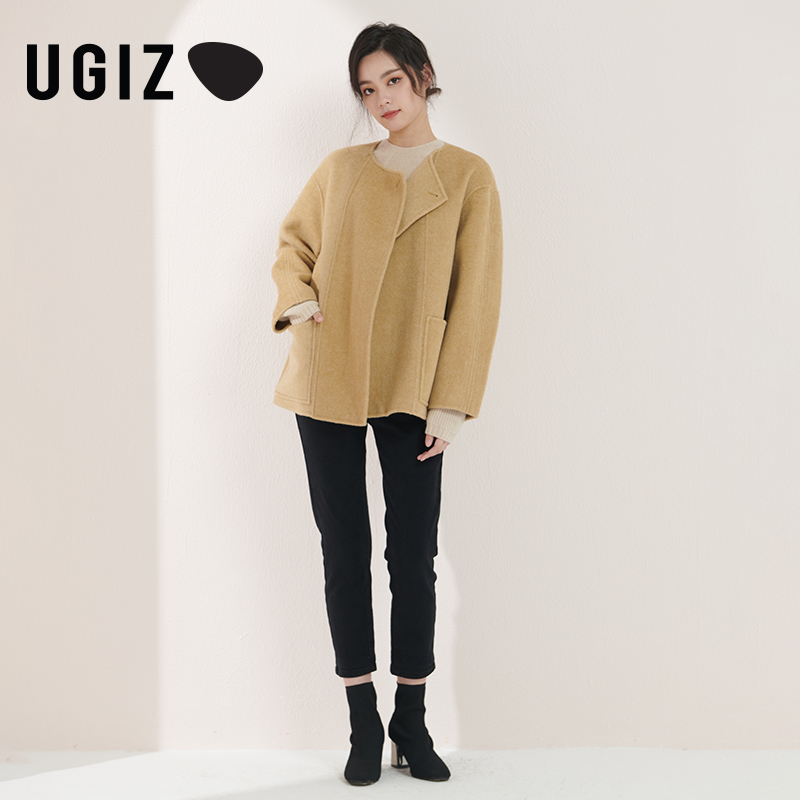 UGIZ2021冬季新品韩版女装时尚简约短款双面毛呢外套女UDHE803