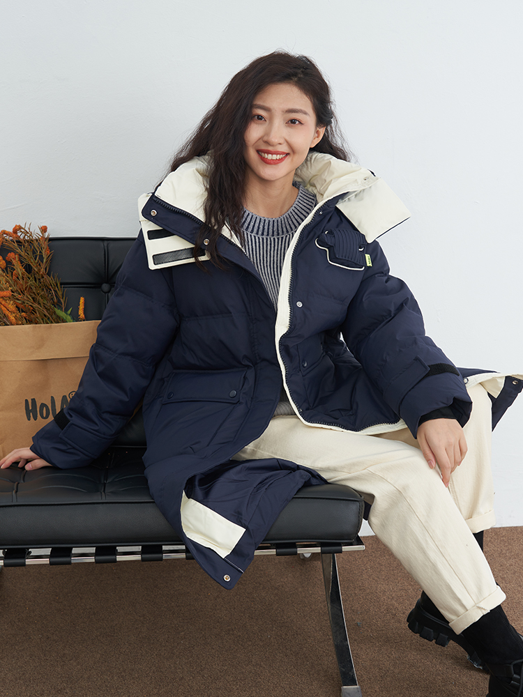 UGIZ商场同款2023年冬季新品韩版女装撞色长款保暖羽绒服UDYG822-图0