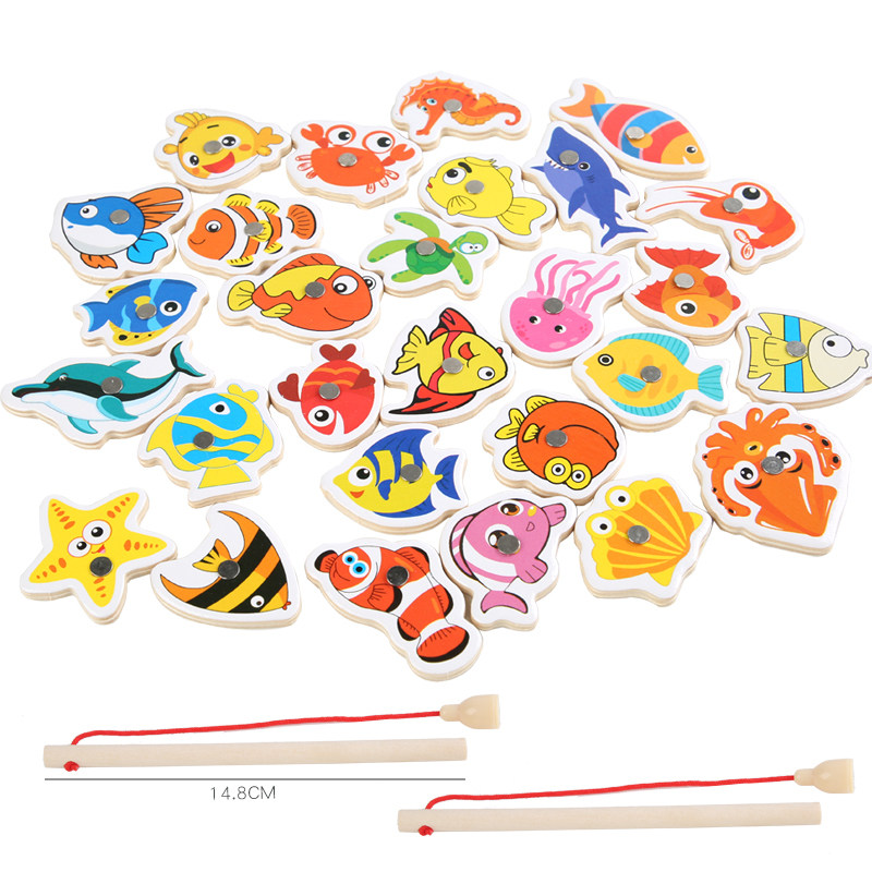幼儿童磁性钓鱼1-2-3岁一半玩具 小角丫钓鱼类玩具
