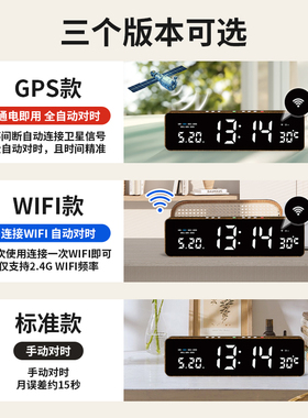 WiFi联网自动对时数字电子时钟桌面摆件LED显示时间温度木色闹钟