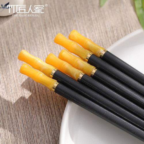 中国风竹节合金筷子家用2024新款高档抗菌防霉家庭防滑耐高温快子 - 图0