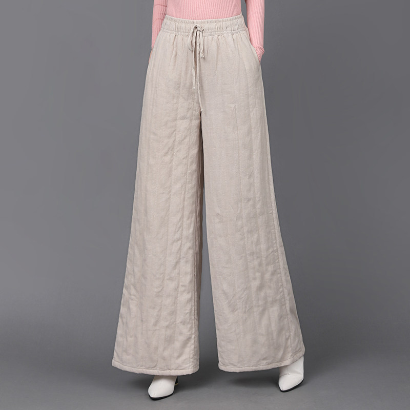 高端棉麻松紧腰系带棉裤美拉德冬款新款高档加厚保暖休闲直筒裤子,淘宝优惠券,粉丝福利购,淘宝优惠卷