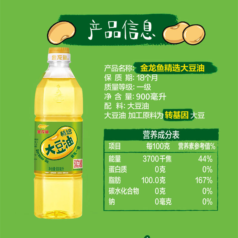 金龙鱼大豆油900ml*3小瓶装精炼一级食用油烘焙豆油色拉油转基因 - 图1