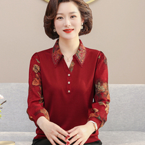 Mothers money flipped long sleeve T-shirt middle-aged woman Spring and autumn festive shirt middle-aged and elderly spring dress mother-in-law clothes