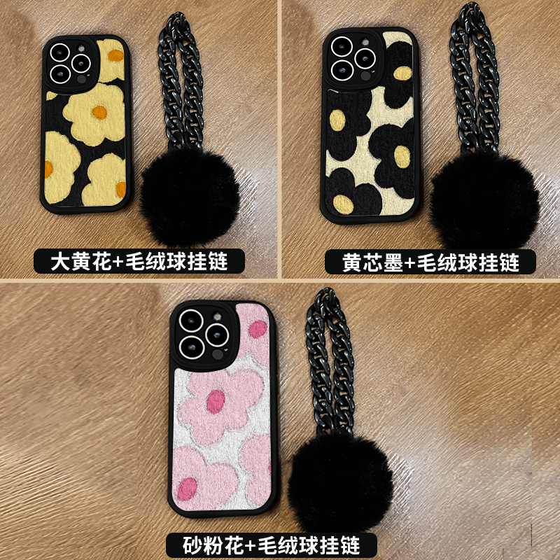 适用于苹果15手机壳小羊皮iPhone15promax液态硅胶15Pro新款女13mini小众花朵11/12直边防摔14pro高级感ip15 - 图3