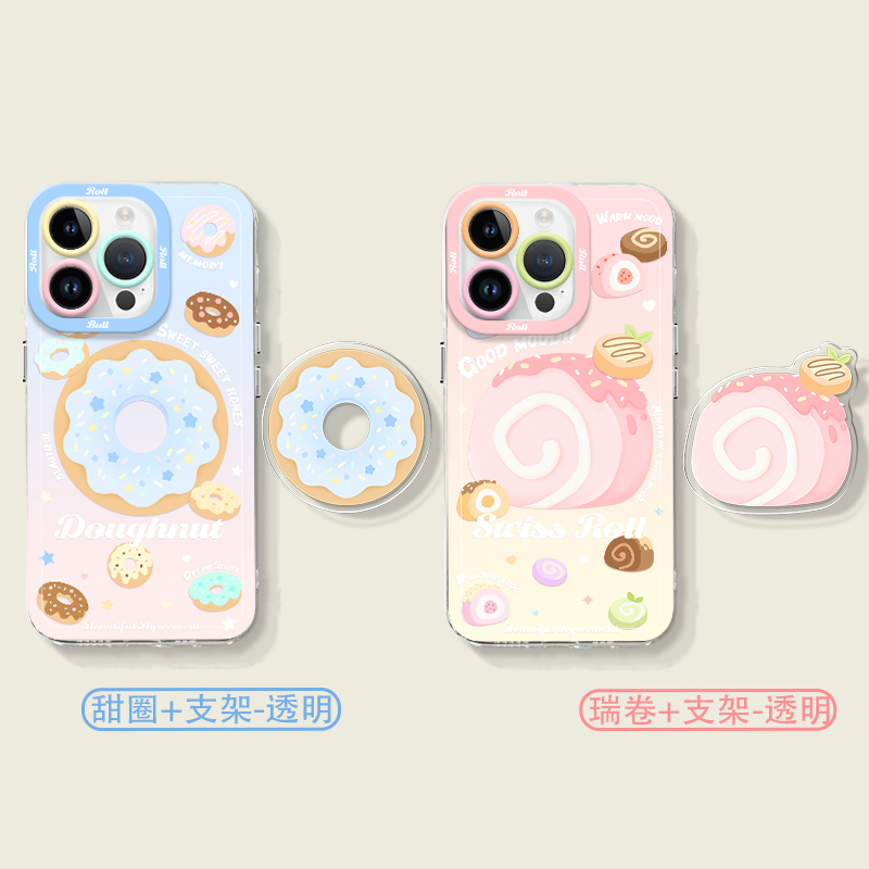 点心蛋糕适用于iPhone13手机壳新款12/13创意支架14pro防摔8plus/高级潮女xs透明硅胶11promax天使眼镜头15软 - 图3