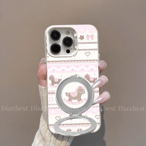 粉色小马适用于opporeno14手机壳新年款Reno13pro旋转支架RENO12磨砂彩银remo11PRO+防摔10por全包9/8/7女6/5 - 图2