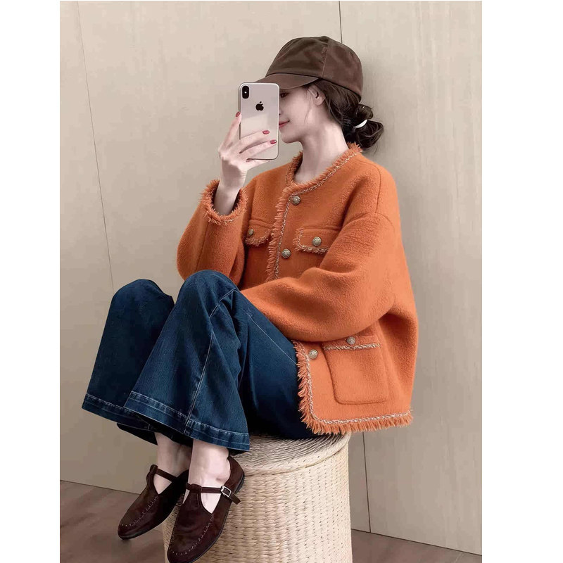 法式轻奢贵气小香风橘色短外套女2025秋冬高级小众不撞款洋气上衣,淘宝优惠券,粉丝福利购,淘宝优惠卷