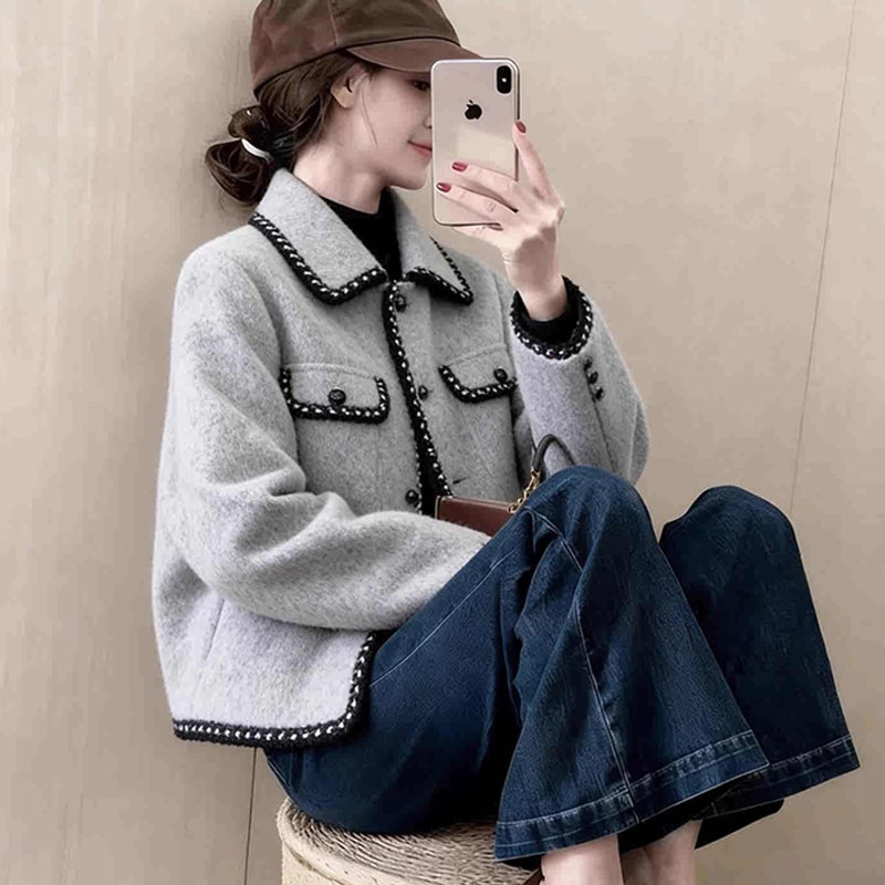 韩系宽松显瘦绝美巨好看的灰色毛呢短外套女2025年秋冬新款小个子,淘宝优惠券,粉丝福利购,淘宝优惠卷