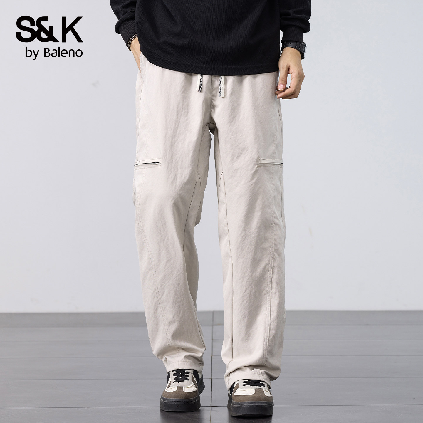 班尼路SK工装休闲裤男士2025秋季厚款宽松直筒美式潮牌阔腿长裤YS,淘宝优惠券,粉丝福利购,淘宝优惠卷