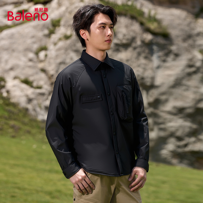 Baleno班尼路翻领拉链袋羽绒外套男款休闲保暖羽绒服情侣时尚款D - 图1