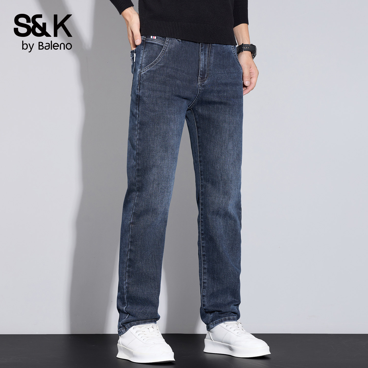 班尼路SK加绒加厚牛仔裤男2025秋冬新款宽松水洗直筒时尚裤子男YS,淘宝优惠券,粉丝福利购,淘宝优惠卷