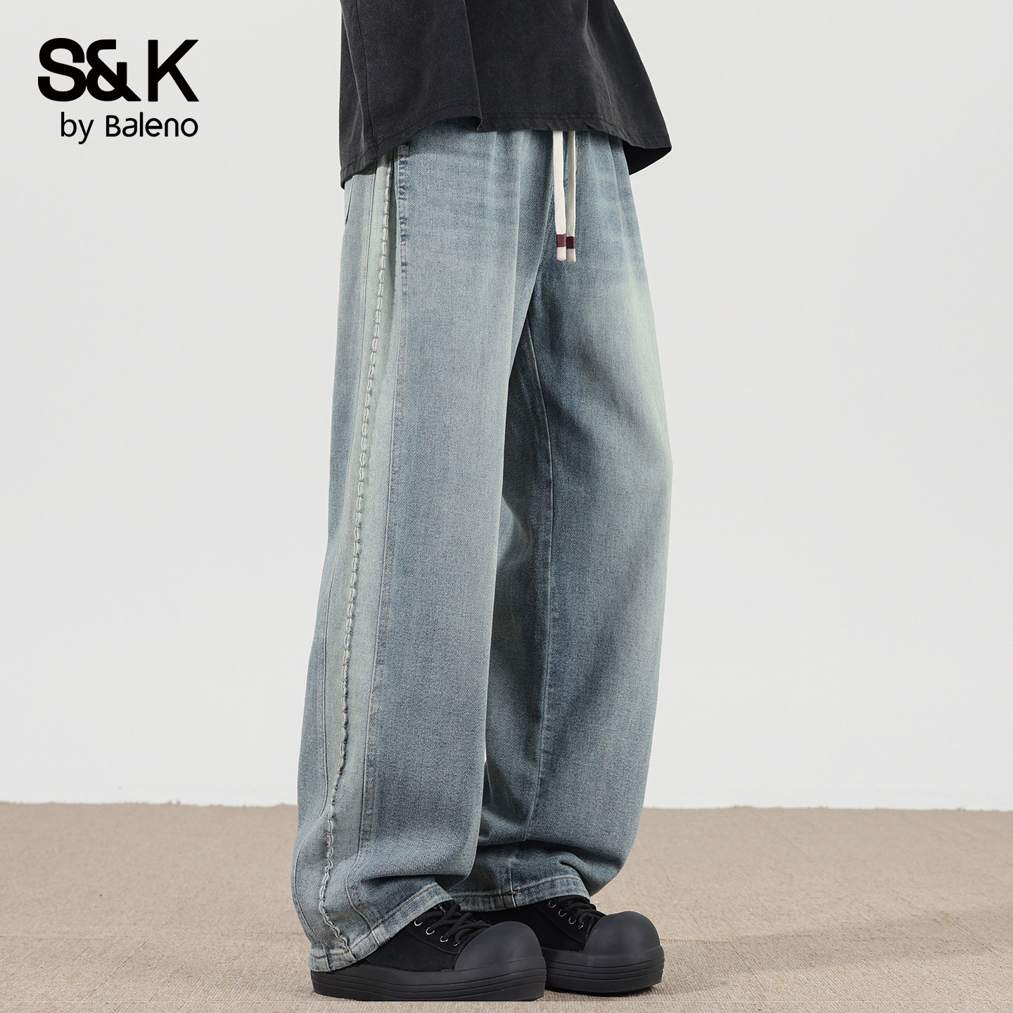 班尼路SK百搭牛仔裤男士秋冬季新款直筒宽松阔腿休闲水洗长裤子YS,淘宝优惠券,粉丝福利购,淘宝优惠卷