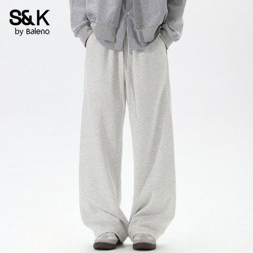 班尼路SK秋季简约宽松男装男士休闲裤慵懒风抽绳运动直筒长裤子YS - 图0
