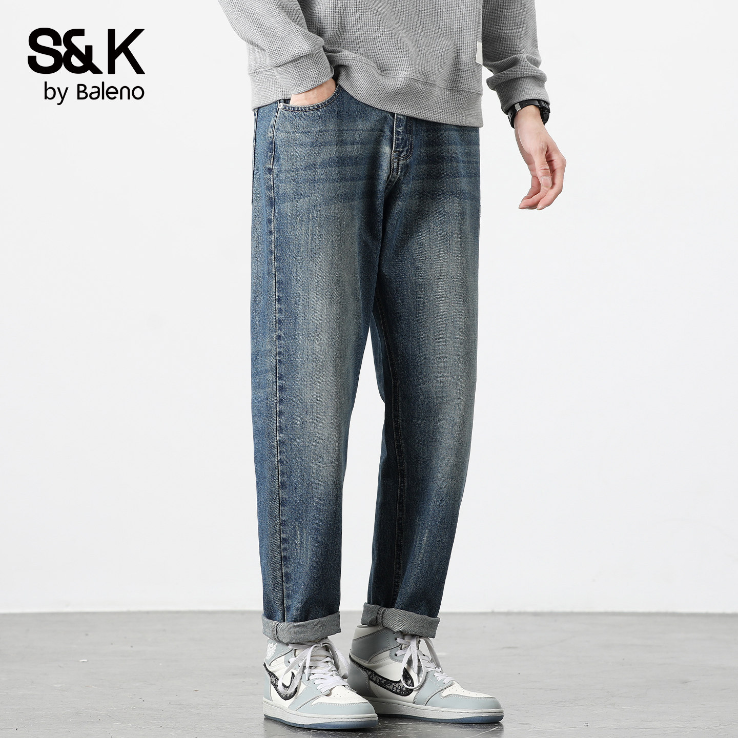 班尼路SK牛仔裤男2025新款秋冬加绒复古宽松直筒水洗休闲长裤子YS,淘宝优惠券,粉丝福利购,淘宝优惠卷