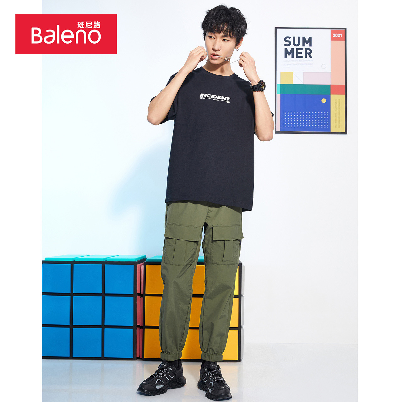 班尼路夏季新款潮流太空印花男t恤 baleno班尼路T恤