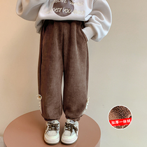 Girl Plus Suede Pants Autumn Winter Style 2023 New Children Winter Clothing Loose Casual Pants Girl Foreign Air Sports Trousers