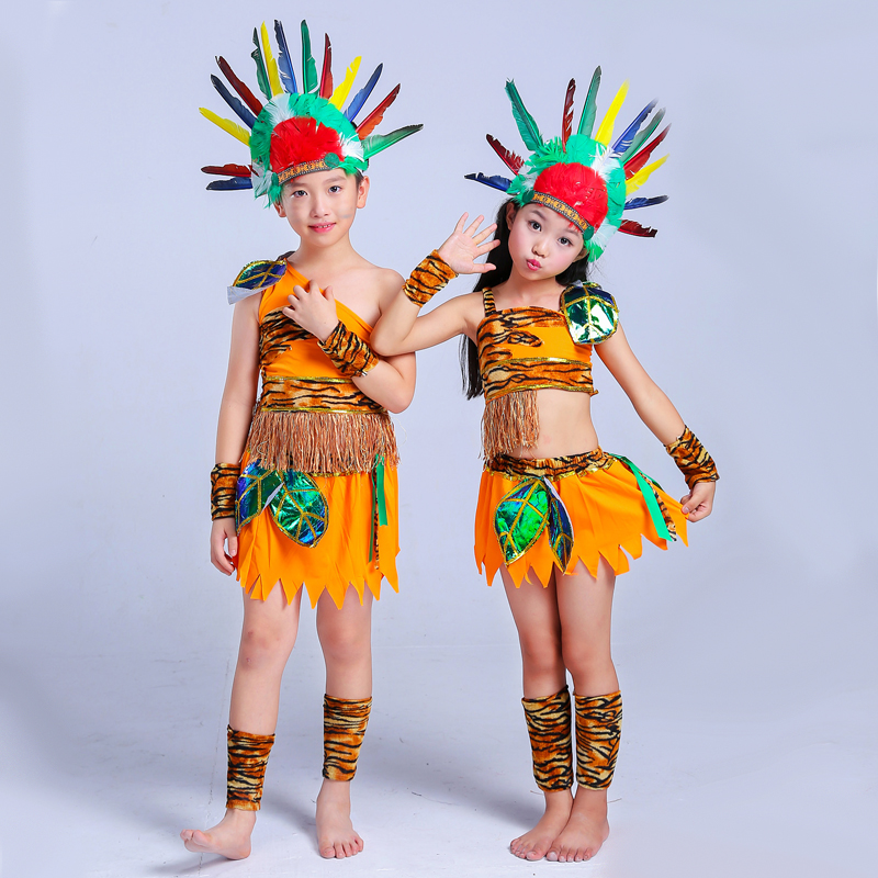 六一节儿童野人演出服大王叫我来巡山原始猎人印第安人舞蹈表演服