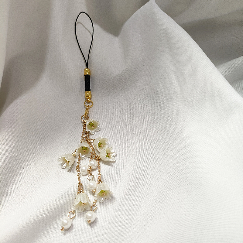 唯美铃兰花手机链ins花朵手机绳u盘背包钥匙扣挂件兰花手机挂件配饰女生户外小吊坠好看结实防丢百搭时尚创意 - 图1