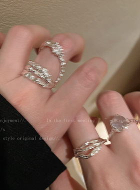 多层锡纸金属开口戒指女时尚气质个性食指戒冷淡风设计小众关节戒