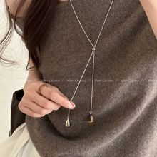 虎眼石水滴抽拉项链女2025新款爆款轻奢小众设计感长款毛衣链配饰