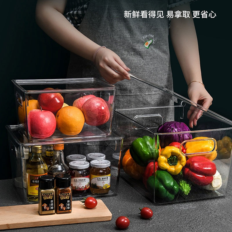 透明冰箱带盖收纳盒食品级保鲜盒储物筐冷冻专用蔬菜厨房抽屉式盒-图0