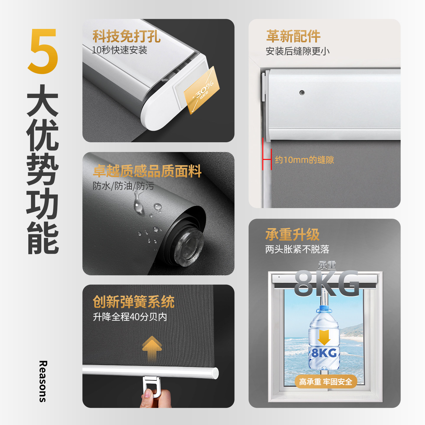 sunfree遮阳卷帘卫生间厨房窗帘自动收拉免打孔安装遮光隔热升降 - 图0