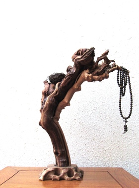 金丝红柳风化木随形根艺搭配绿檀珠串摆件自然禅意创意家居收藏品