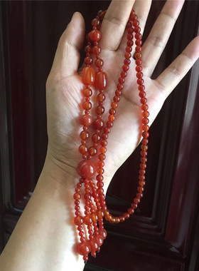 红玛瑙长款项链女士玉髓红色玉石