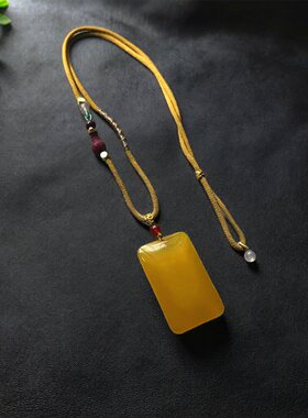简约黄色玛瑙无事牌吊坠项链男