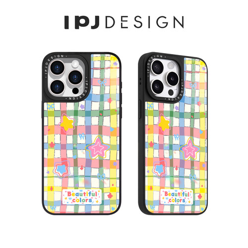 IPJ彩色格纹星星苹果挂绳冰川纹手机壳17适用iphone16promax苹果15PRO华为手机壳mate小米15套12卡通防摔 - 图0