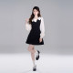 French Hepburn style fake two piece black dress for women