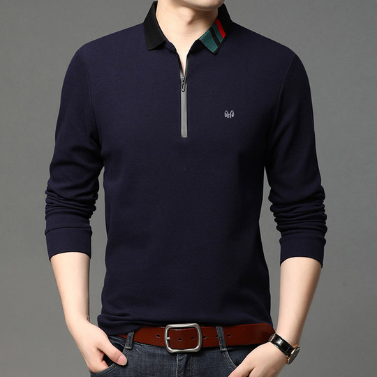 Hengyuanxiang pure cotton men's lapel zipper long sleeve t-shirt