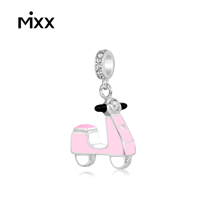 mixx饰品925银2021新款可爱卡通粉色小摩托车吊坠项链送女友礼物 - 图2