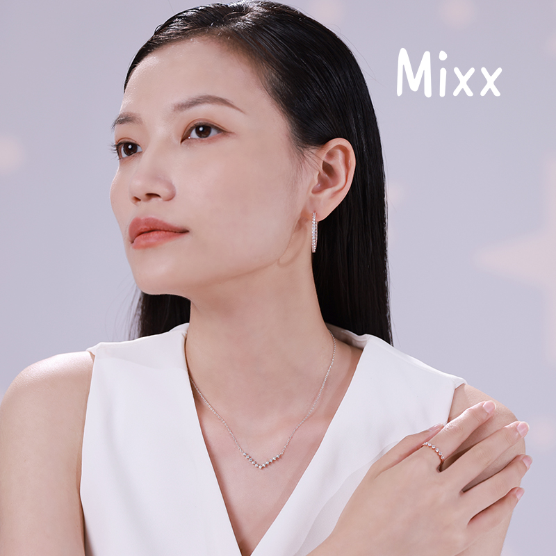 Mixx靡诗925纯银星光线条系列闪耀满钻大耳圈日常百搭轻奢耳环 - 图0