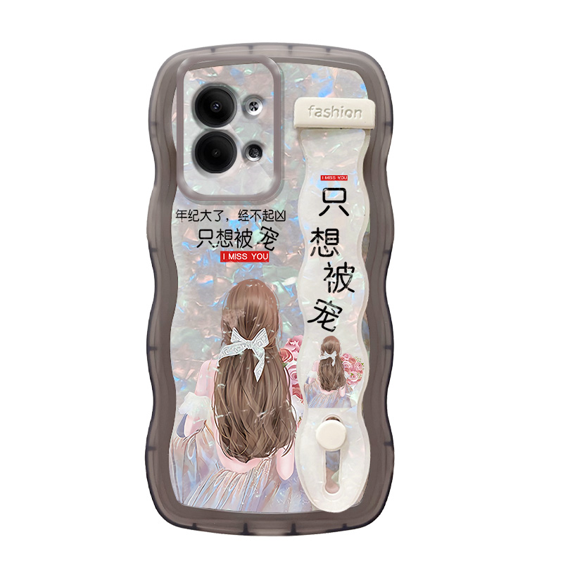 高级感女孩仙贝波浪带支架适用OPPOReno9/10手机壳A2防摔K9s新品11x软findx6/3新款RealmeGT NEO5大师版12pro